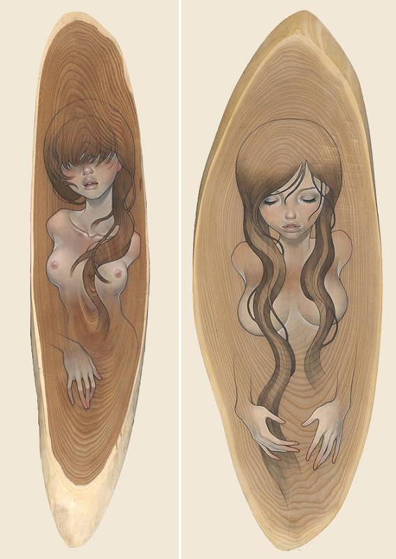 audrey kawasaki mulheres mangá anime pintura madeira arte sensual