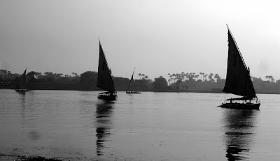 4 Nile boats on the river Nile in Egypt, Cairo.