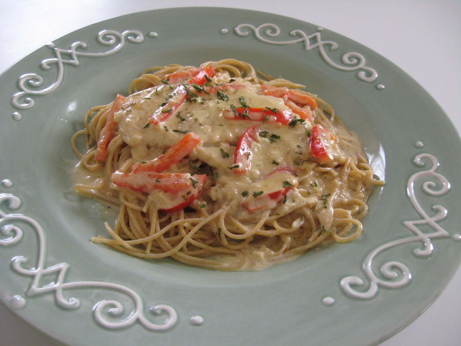 MamaHoots.. Food is Love Creamy Lemon Garlic Chicken over Angel Hair Pasta