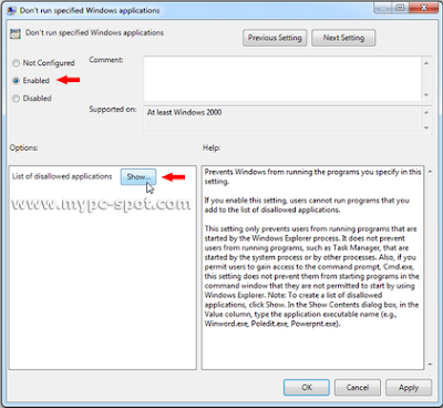 don't run specified windows applications properties