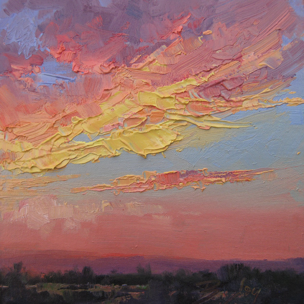 Palette Knife Painters, International: Sunset and Rain Clouds oil paintings by BECKY JOY