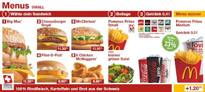 McDonald's Switzerland menu