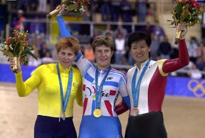 Sydney 2000 - Medallistas en 500 metros contrarreloj, con Felicia Ballanger, Michelle Ferris y Jiang Cuihua