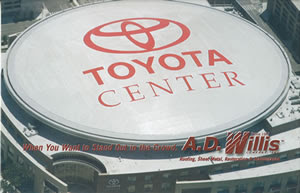 Panorámica aérea de la cúpula del Toyota Center de Houston