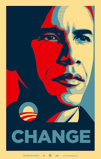 Uno de los tres afiches de la campaña Obama Presidente. El mensaje es claro: CAMBIO
