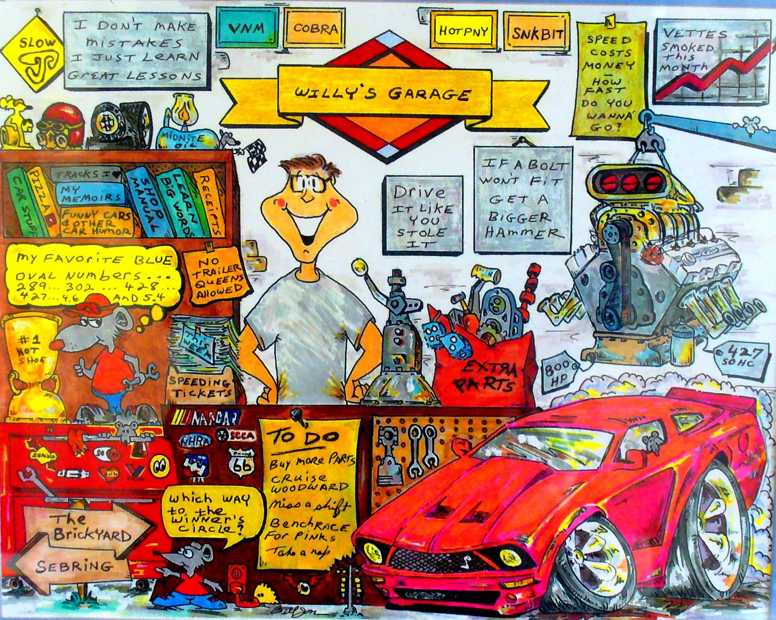 Personalized Cartoon Caricatures *** | Willy's Garage Art * Cartoon Car