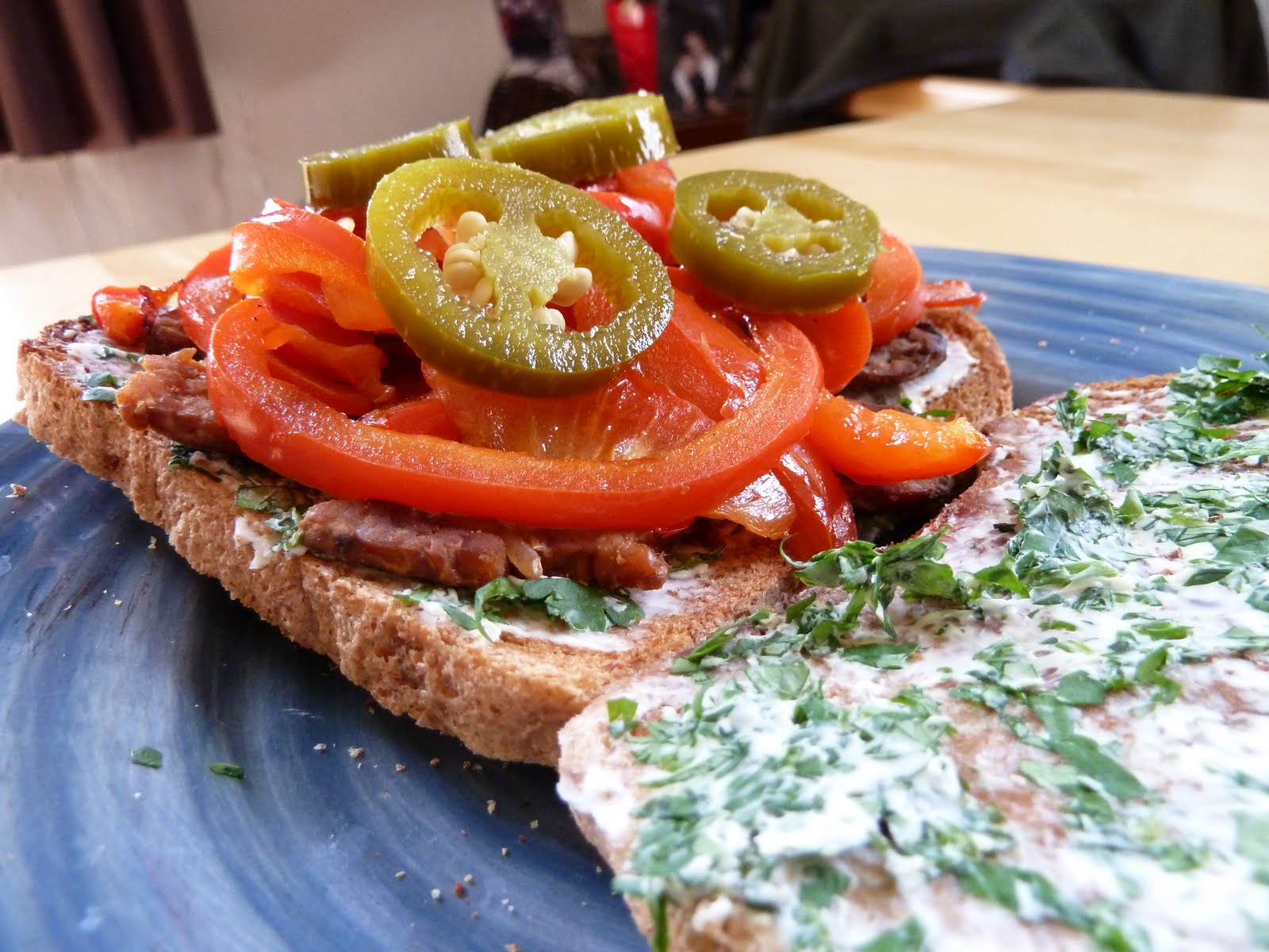 Urban Farmgirl Red Pepper Cilantro Cream Cheese Sandwich