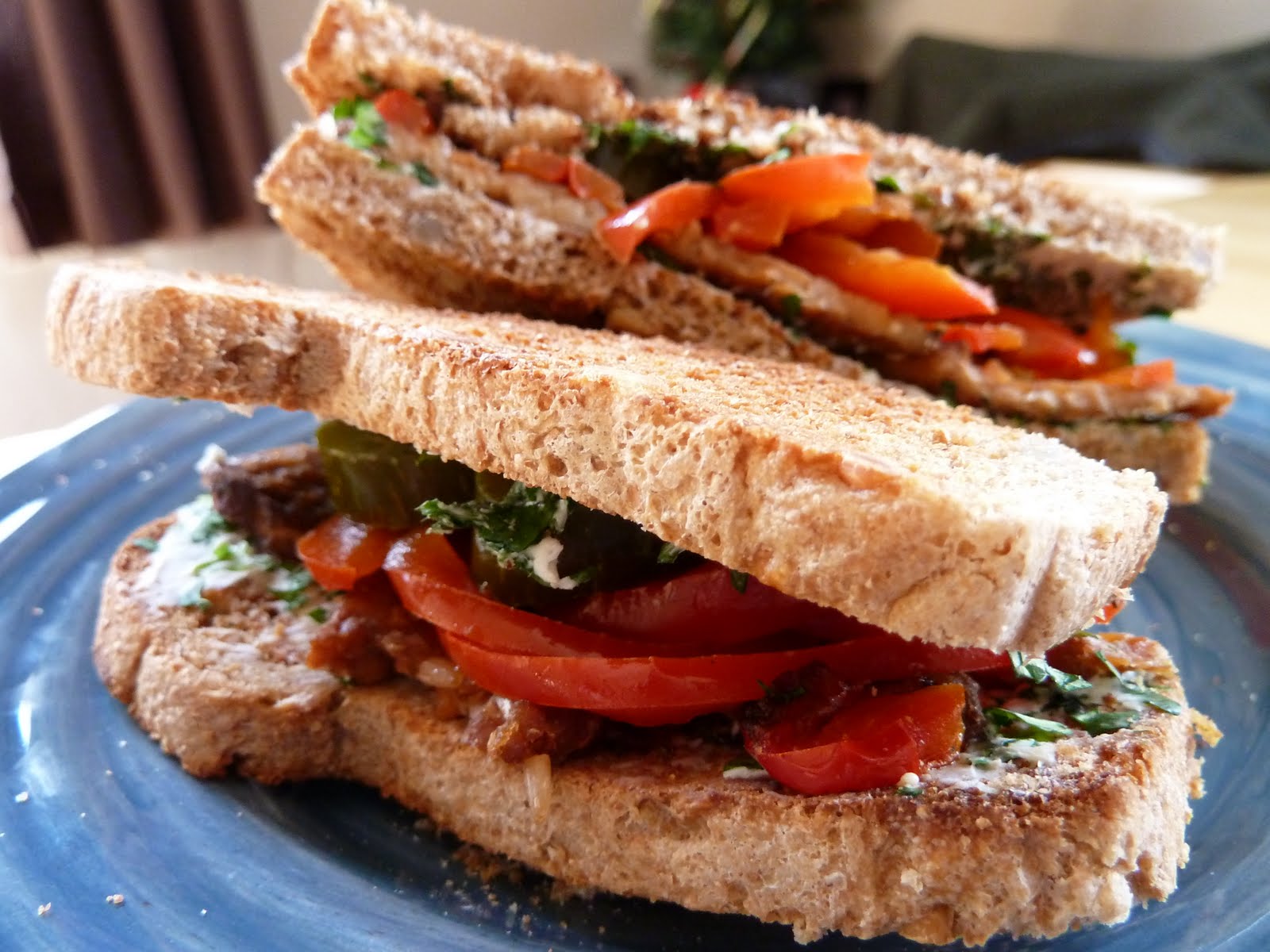 Urban Farmgirl Red Pepper Cilantro Cream Cheese Sandwich