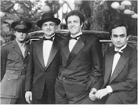 Pacino, Brando, Caan and Cazale on the set of The Godfather (1972)
