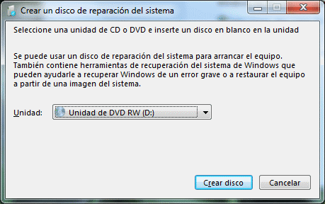 Crear Disco De Recuperacion Windows Vista
