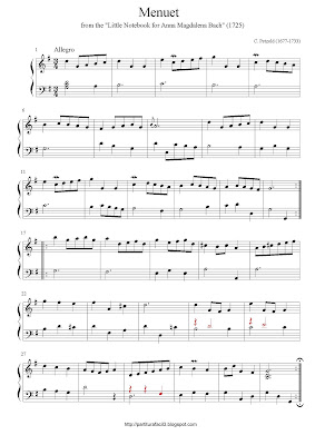 Free easy piano sheet music of Johann Sebastian Bach: Menuet (2)