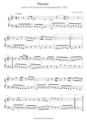 Free piano sheet music of Johann Sebastian Bach: Menuet 6 (From Little Notebook for Anna Magdalena Bach)
