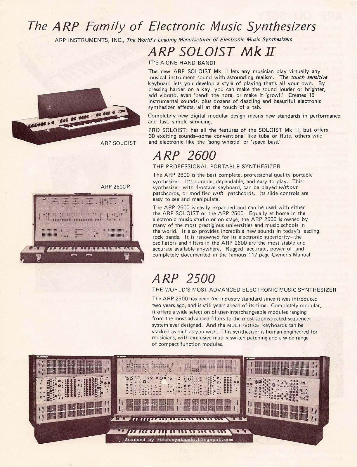 Retro Synth Ads ARP Family Dealer Ad Sheet, 1970s