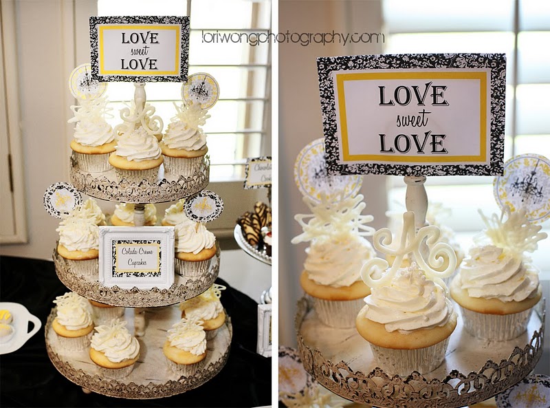 Yellow black and white damask themed candy buffet made for a sweet Yellow black and white damask themed candy buffet made for a sweet