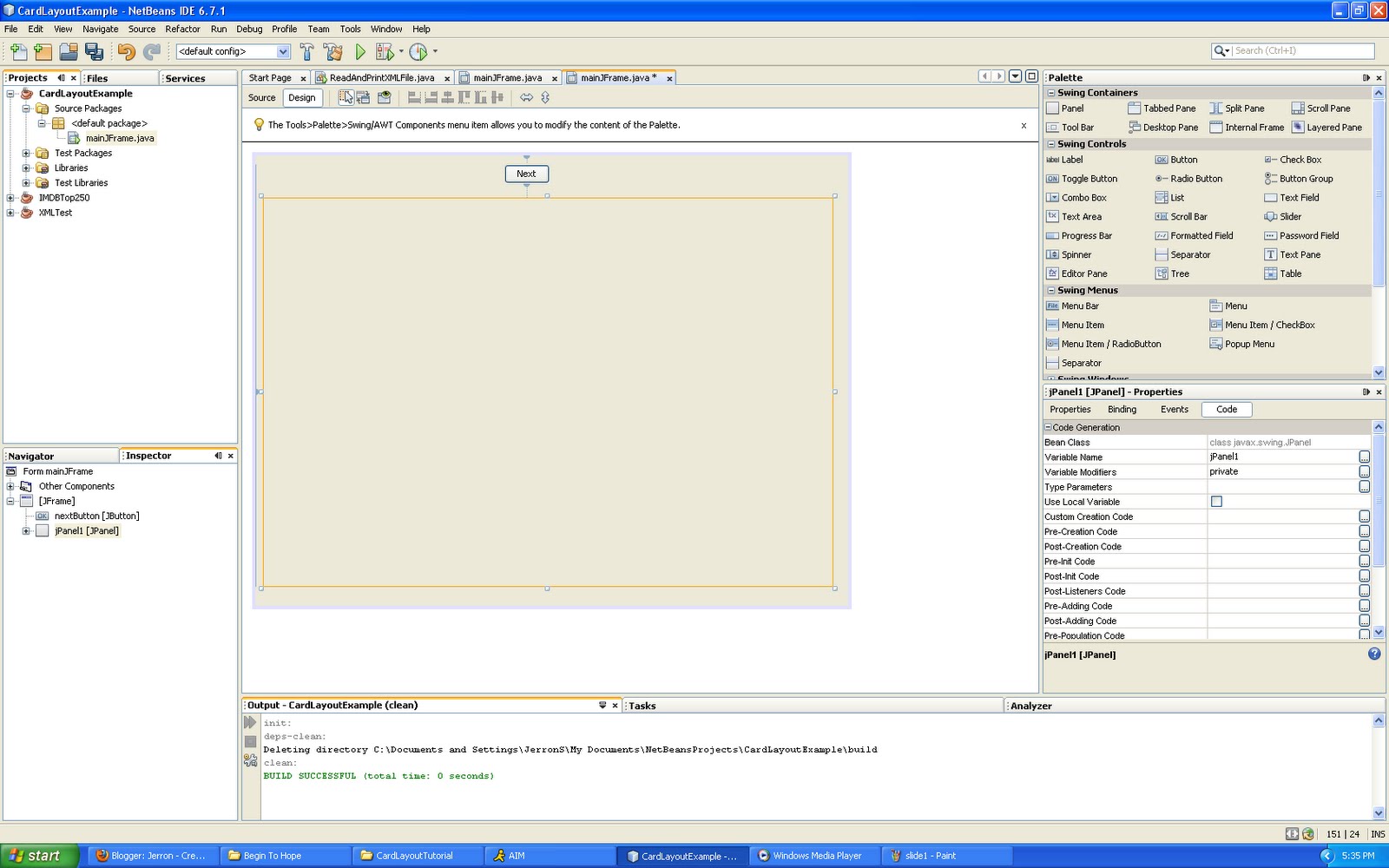 hello blog using cardlayout in netbeans