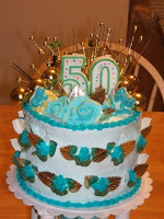 50th anniversary blue and gold cake topper