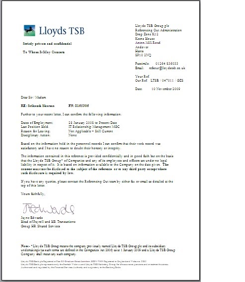 Lloyds Bank Reference Letter Lloyds Bank Reference Letter