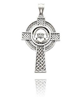 White Gold Celtic Claddagh Cross