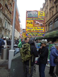 "Anti-Fur Demonstrators" ouside "Harrods" store.