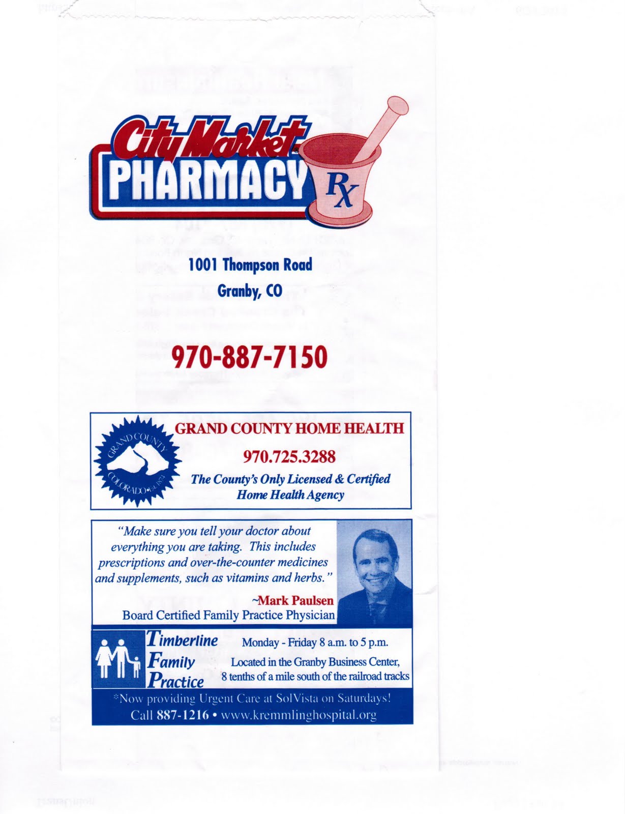 Middle Park Medical Center by Kremmling Memorial Pharmacy Bag