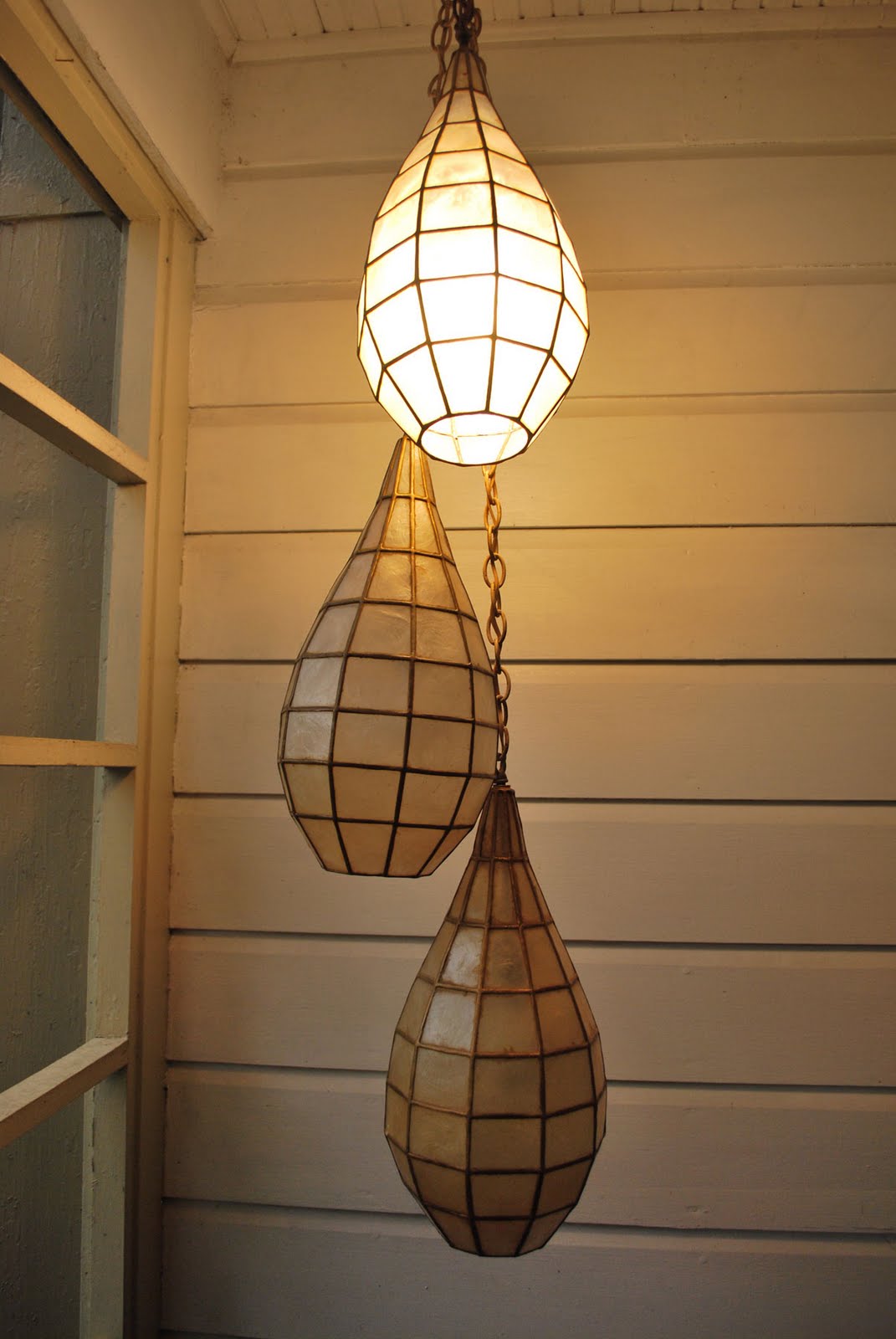 lamps swag hanging mid century capiz