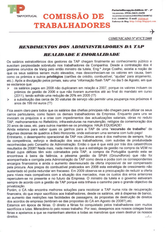 Comunicado 07/2009 (frente)