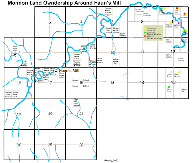 Map of landowners and area around Hauns Mill