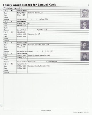 Samuel Keele photo family group sheet p. 2