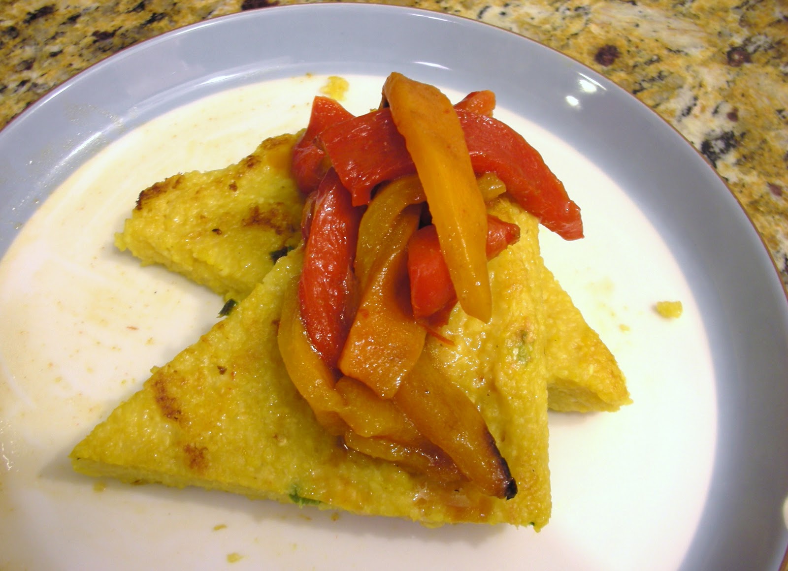 Everyday Vegan 'Cheddar' Grit Cakes with Roasted Peppers
