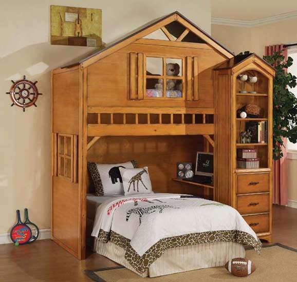 House wood twin Loft Bed with desk drawer shelf Best Kids Furniture, Loft beds, Bunk beds and etc.
