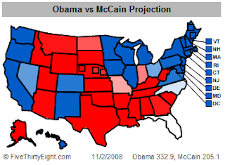 FiveThirtyEight.com Electoral Map as of 11/2/2008