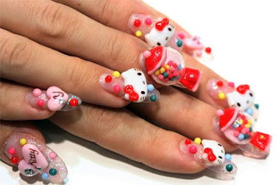 hello kity nail art, 3d nail art,  