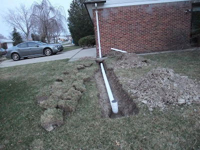 how to install a roof drain, trench, gutter downspout