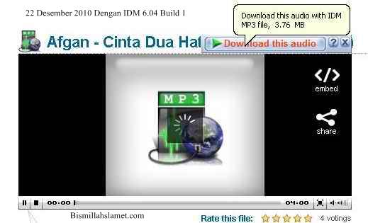 Putar lagunya sebentar sampai muncul Menu IDM MP3 4shared,Cara Download Lagu MP3 di 4shared!com