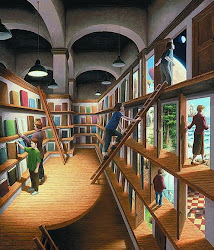 Un libro es una puerta hacia otros mundos... ("Mundos escritos", de Rob Gonsalves)