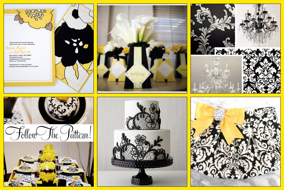 Bridal Inspiration Board Yellow Black Damask Bridal Inspiration Board Yellow Black Damask