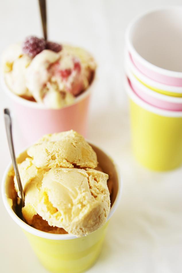 Gourmet Baking Mascarpone Ice Cream Two Ways Peach and Raspberry Swirl