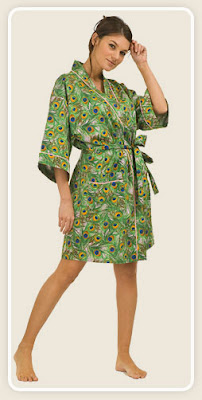Green Peacock Feather Short Kimono Robe Green Peacock Feather Short Kimono Robe