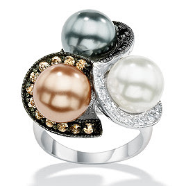 Sterling Silver DiamonUltra Cubic Zirconia and Simulated Pearl Ring Sterling Silver DiamonUltra Cubic Zirconia and Simulated Pearl Ring