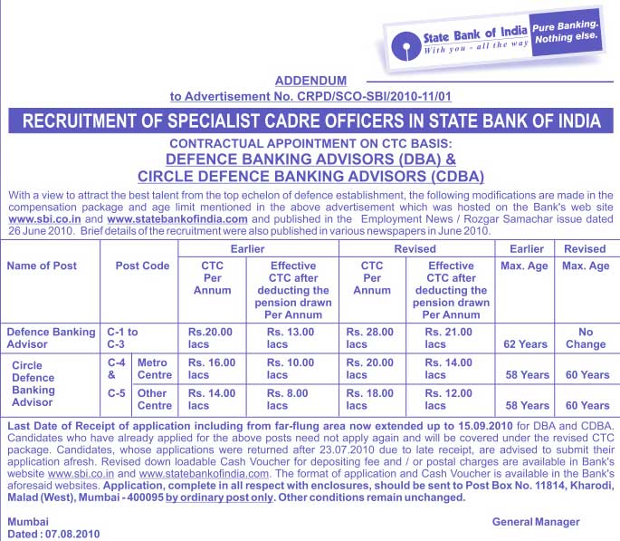 SBI+Officers+Association+Mumbai+Circle ... Officers in State Bank of India Revised Advertisement August 2010