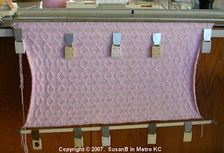 machine knitting pink striped afghan