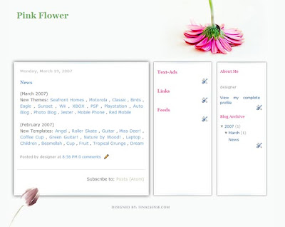 Pink Flower - 3 Column Blogger Beta Template