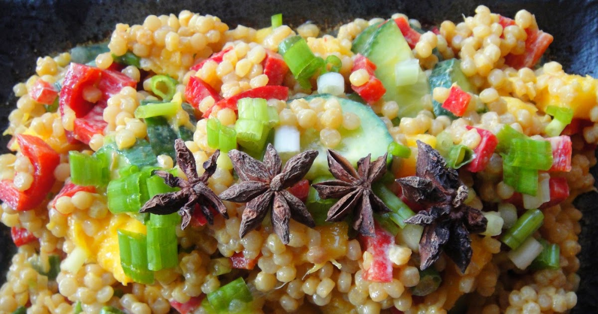 Healthy and Gourmet Pearl Cous Cous Salad with Fresh Mango and Cucumber