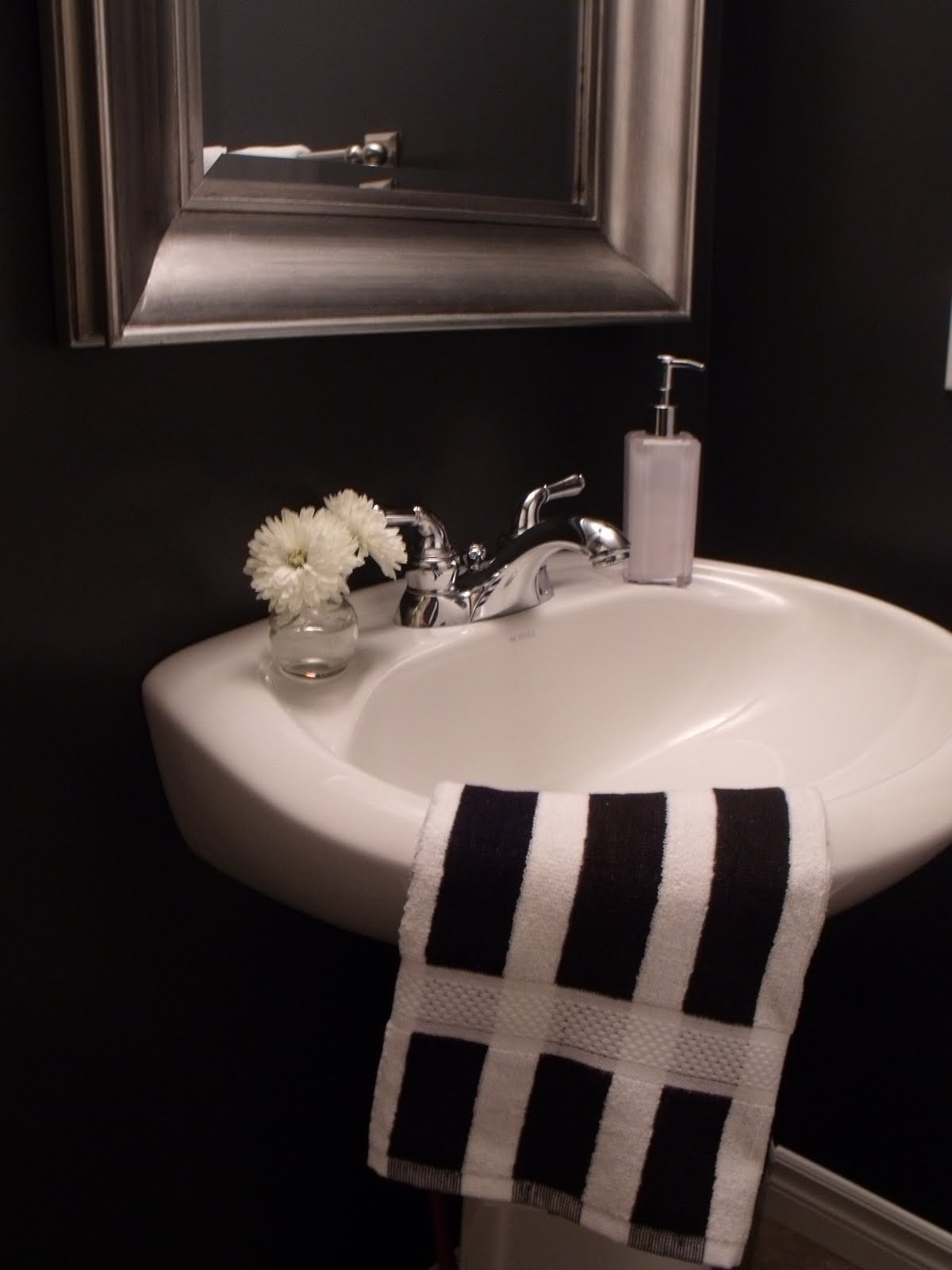 Navy blue kitchen cabinets Silver Black & White Bathroom