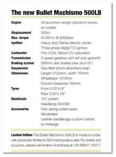 Bullet Machismo 500 LB Tech Specs