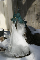 日光二荒山神社の氷結した手水用の竜