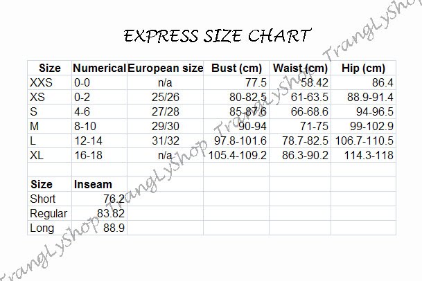 Express Men S Size Chart