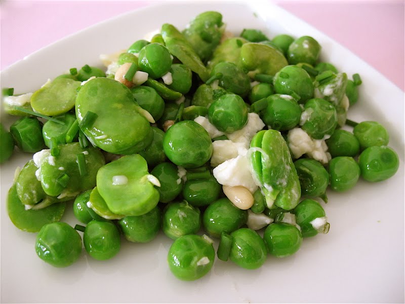 Albion Cooks Pea & Fava Bean Salad with Feta, Green Garlic & Pine nuts