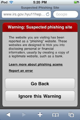iPod Touch 3.1.1 anti-phishing