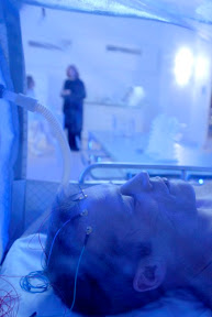 FRINGE: Nina Sharp (Blair Brown, back) checks in on John Scott (Mark Valley, front) in the FRINGE episode Safe FRINGE: Nina Sharp (Blair Brown, back) checks in on John Scott (Mark Valley, front) in the FRINGE episode Safe